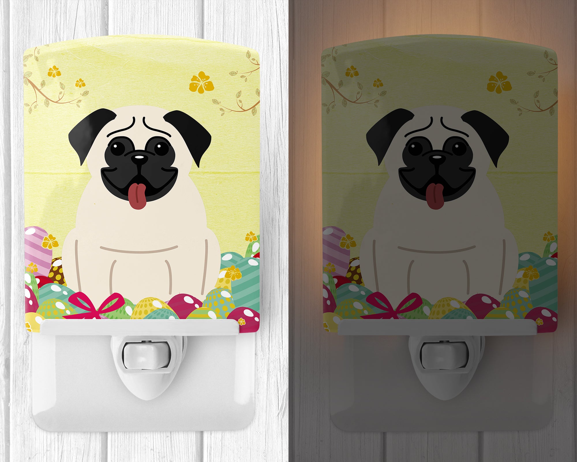 Easter Eggs Pug Cream Ceramic Night Light BB6004CNL - the-store.com