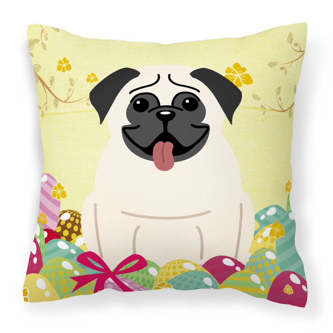 Easter Eggs Pug Cream Fabric Decorative Pillow BB6004PW1818 by Caroline&#39;s Treasures