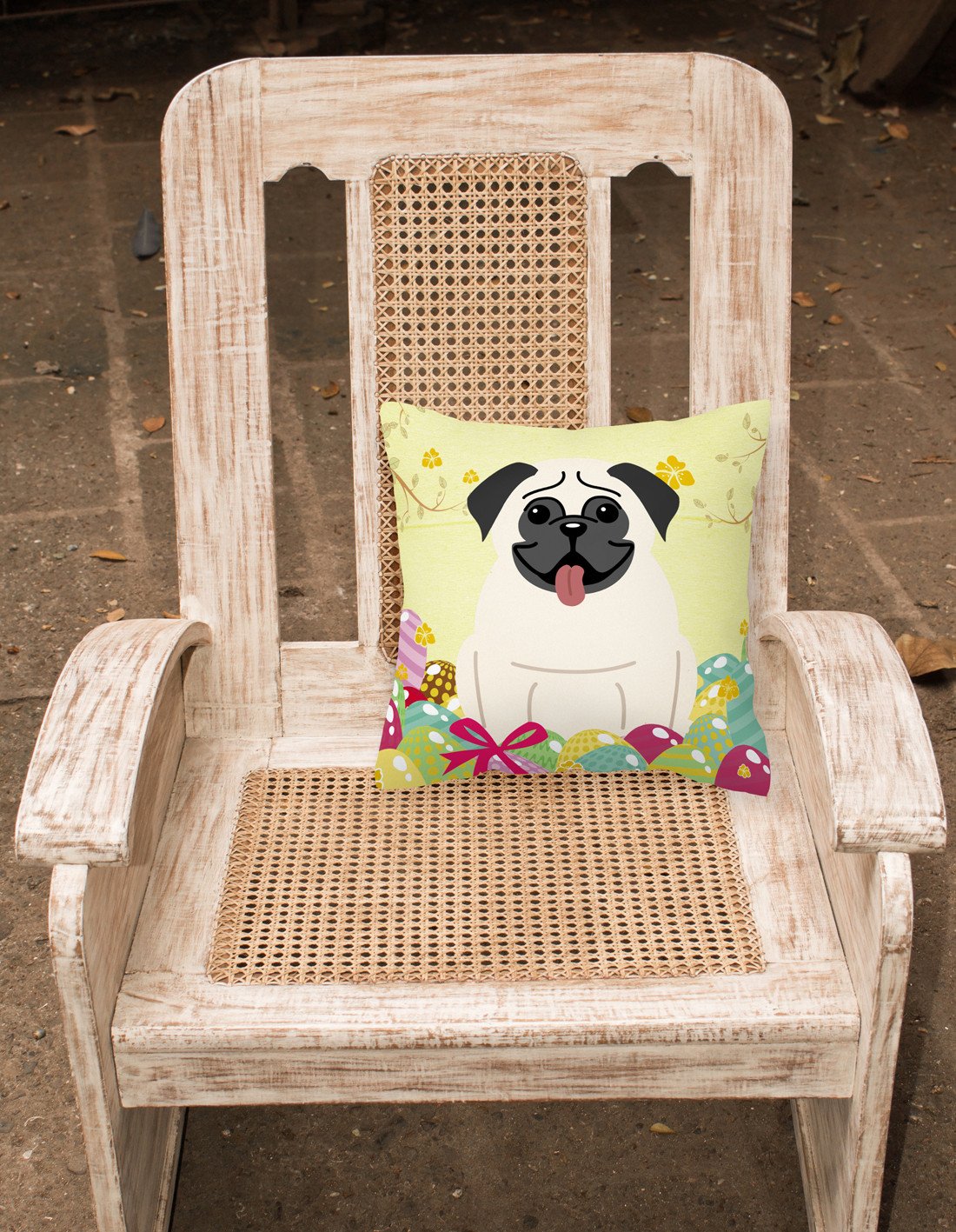 Easter Eggs Pug Cream Fabric Decorative Pillow BB6004PW1818 by Caroline's Treasures