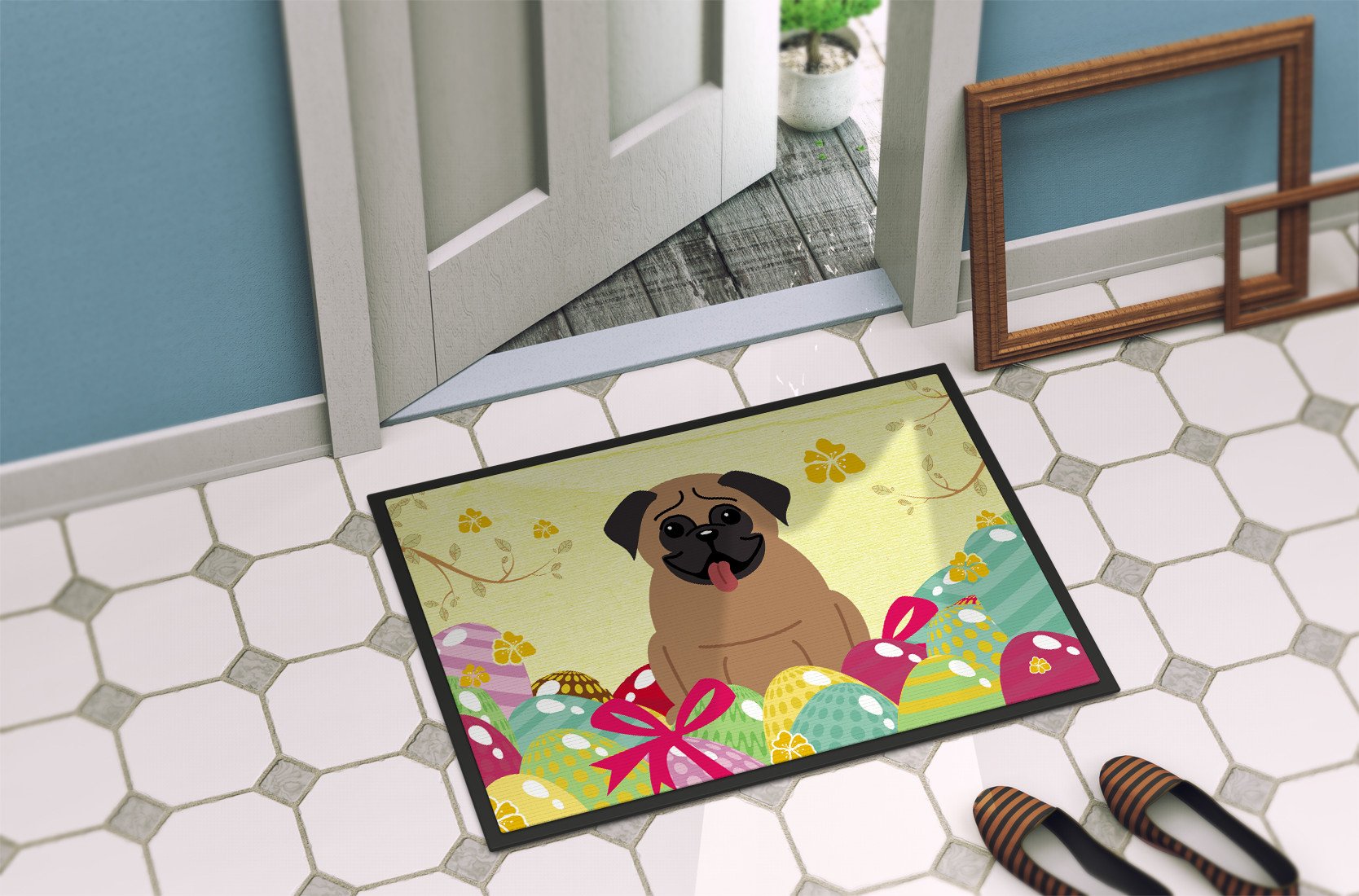 Easter Eggs Pug Brown Indoor or Outdoor Mat 24x36 BB6005JMAT by Caroline's Treasures