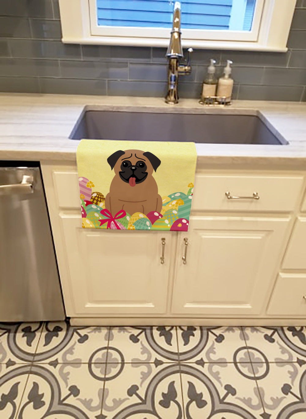 Easter Eggs Pug Brown Kitchen Towel BB6005KTWL - the-store.com