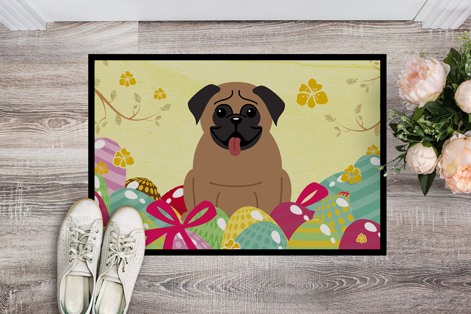 Easter Eggs Pug Brown Indoor or Outdoor Mat 18x27 BB6005MAT - the-store.com