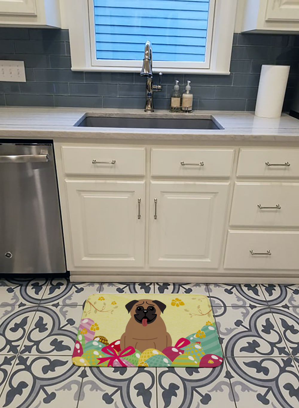 Easter Eggs Pug Brown Machine Washable Memory Foam Mat BB6005RUG - the-store.com