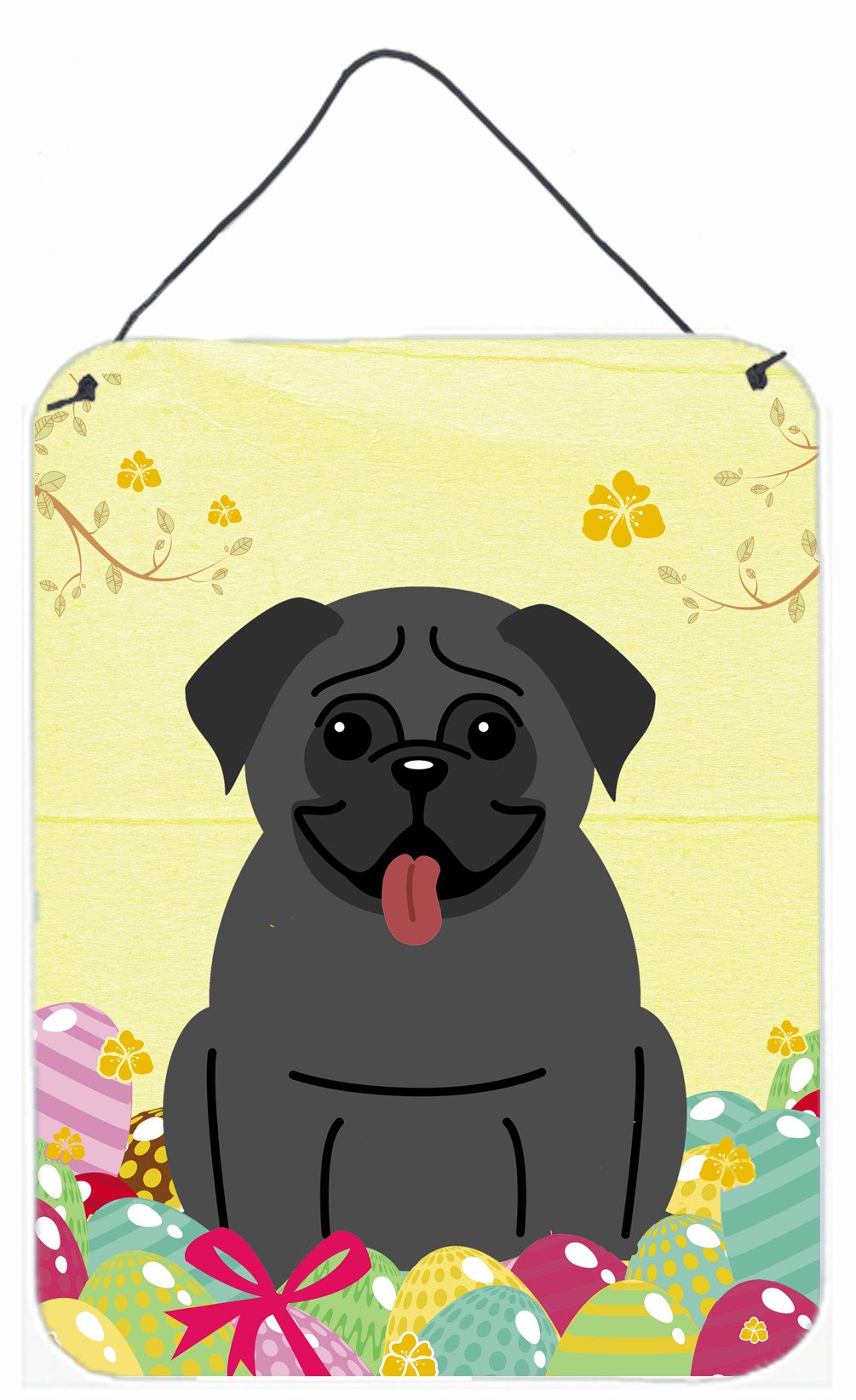 Easter Eggs Pug Black Wall or Door Hanging Prints BB6006DS1216 by Caroline&#39;s Treasures