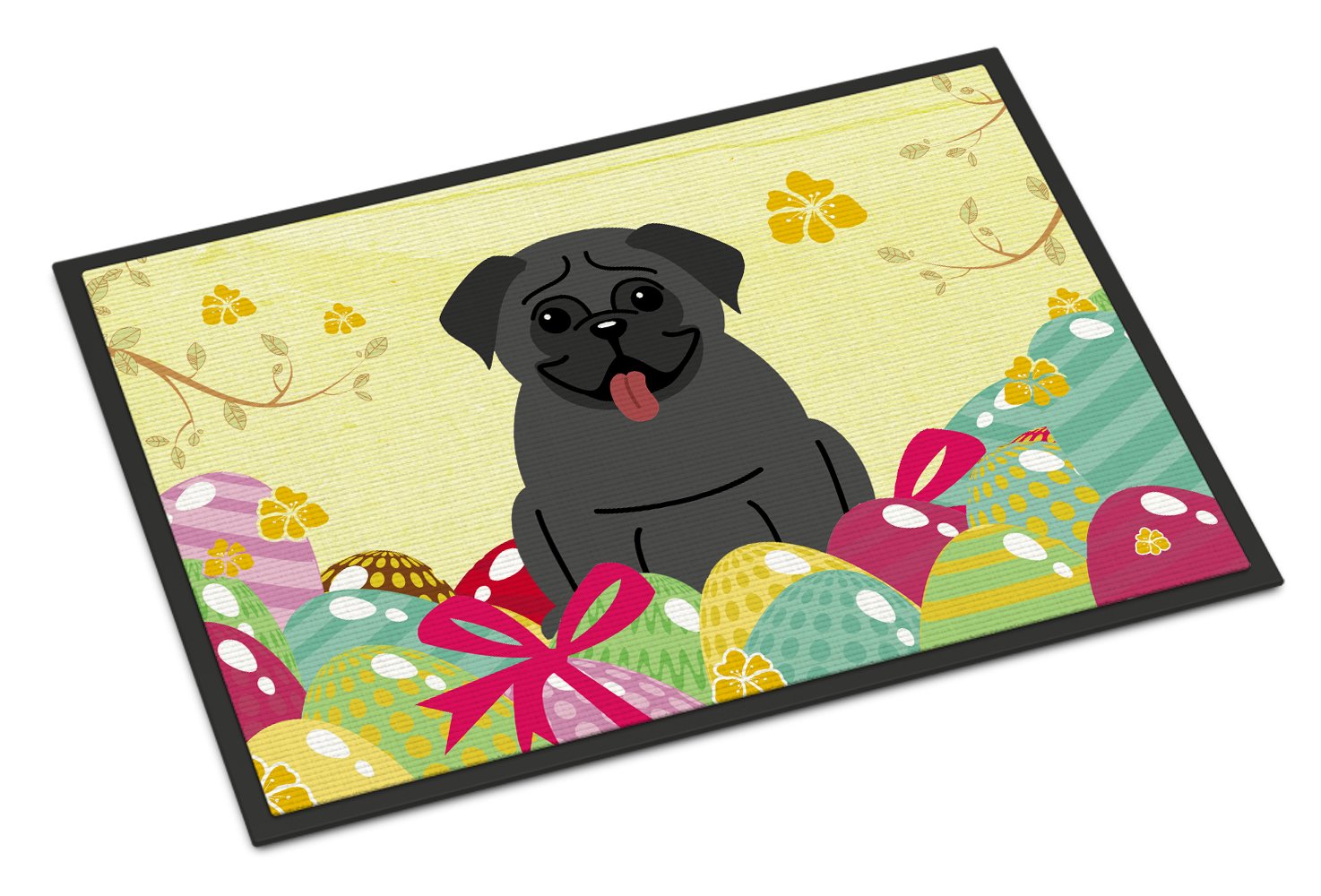 Easter Eggs Pug Black Indoor or Outdoor Mat 24x36 BB6006JMAT by Caroline's Treasures