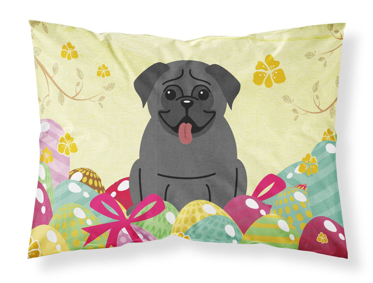 Easter Eggs Pug Black Fabric Standard Pillowcase BB6006PILLOWCASE by Caroline&#39;s Treasures