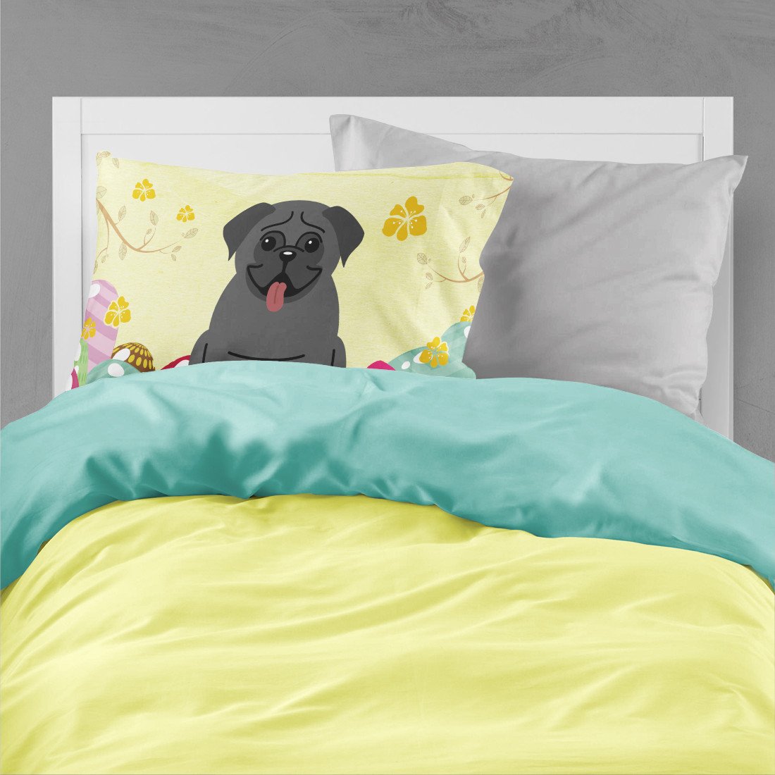 Easter Eggs Pug Black Fabric Standard Pillowcase BB6006PILLOWCASE by Caroline's Treasures