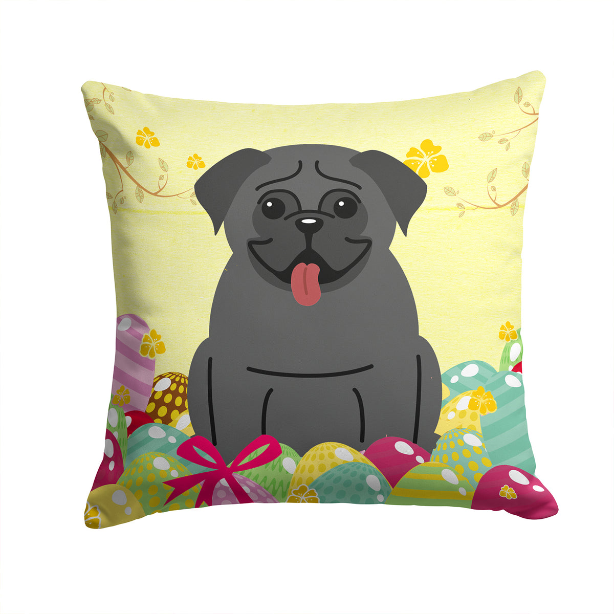 Easter Eggs Pug Black Fabric Decorative Pillow BB6006PW1414 - the-store.com