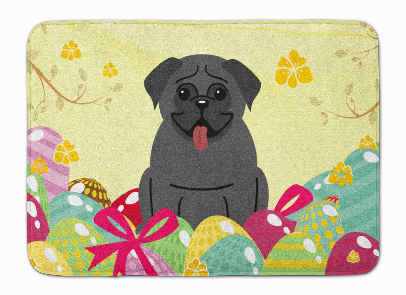 Easter Eggs Pug Black Machine Washable Memory Foam Mat BB6006RUG - the-store.com