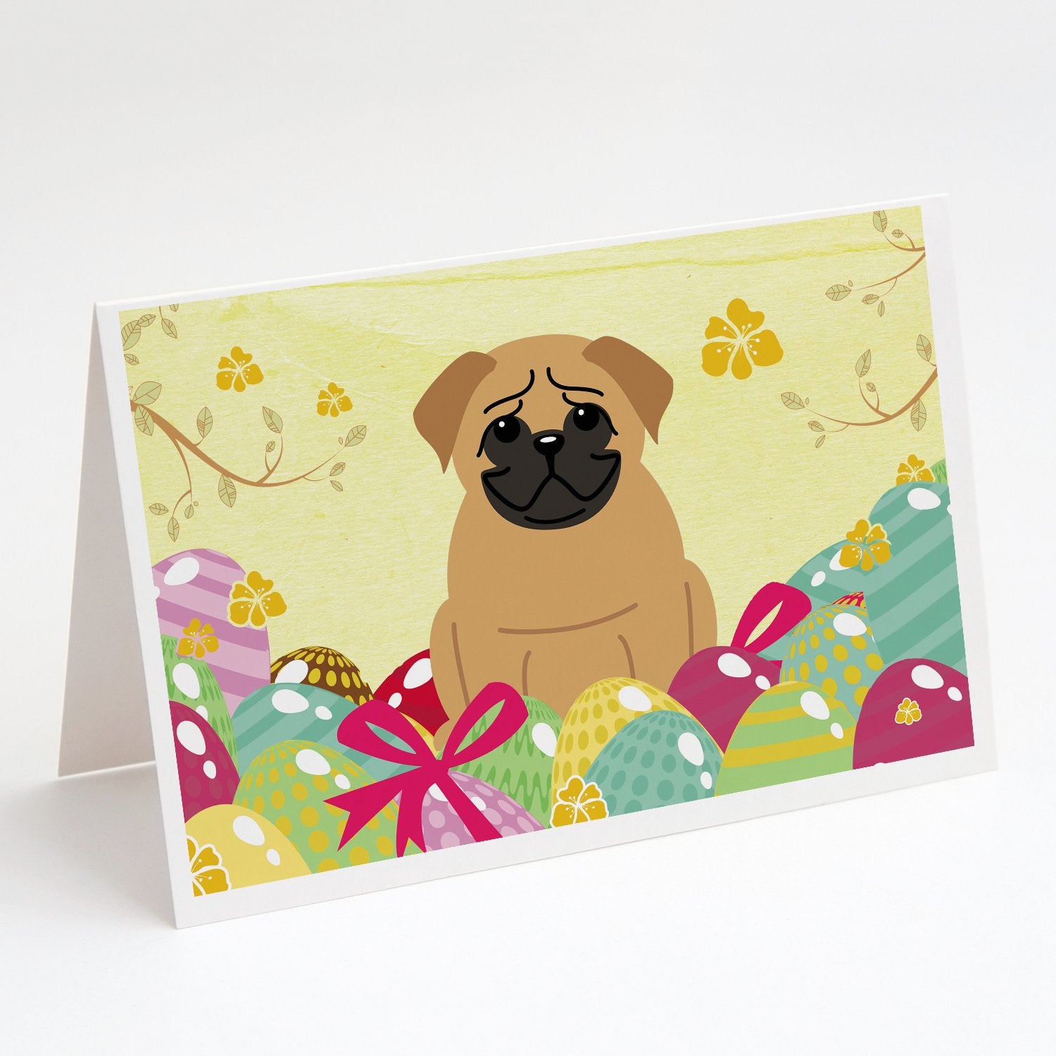 Buy this Easter Eggs Pug Brown Greeting Cards and Envelopes Pack of 8