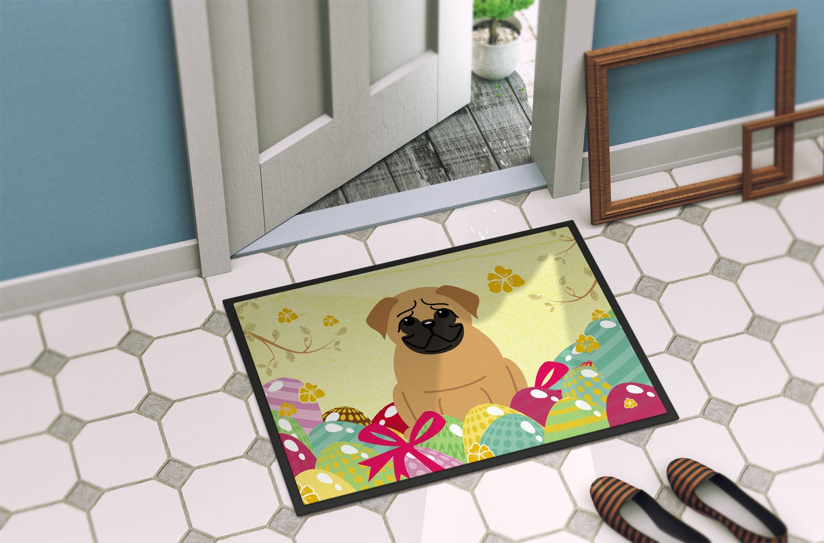 Easter Eggs Pug Brown Indoor or Outdoor Mat 24x36 BB6007JMAT by Caroline's Treasures