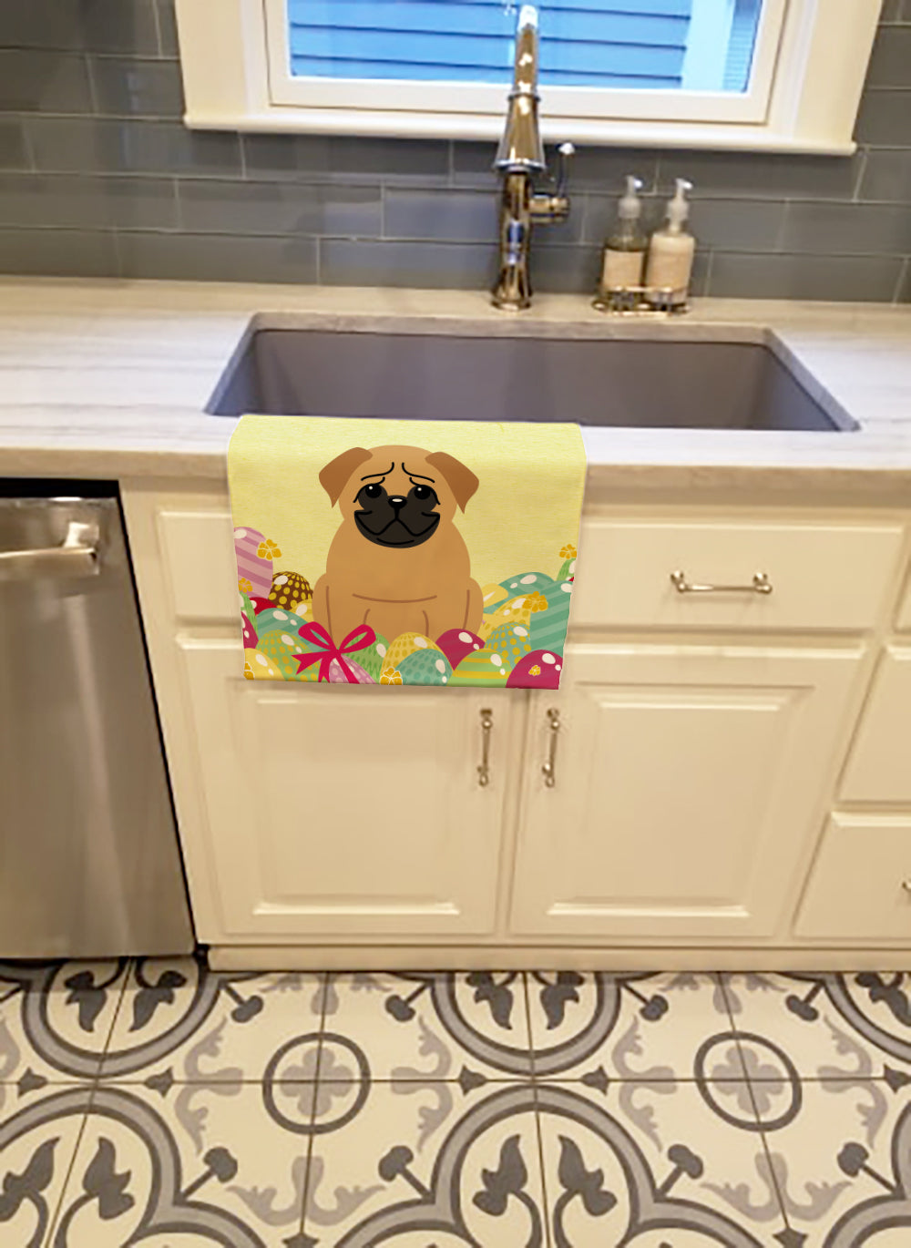 Easter Eggs Pug Brown Kitchen Towel BB6007KTWL - the-store.com