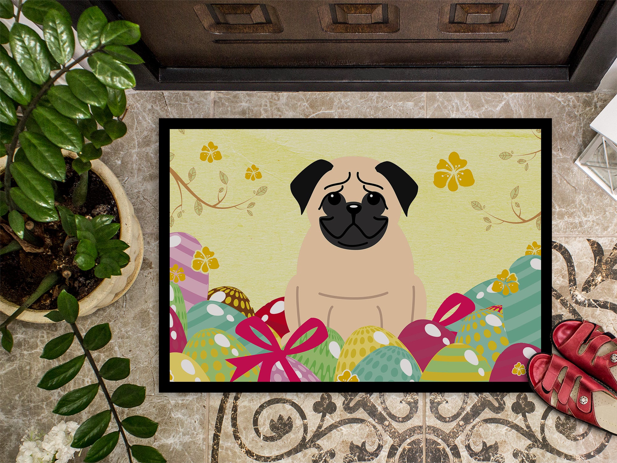 Easter Eggs Pug Fawn Indoor or Outdoor Mat 18x27 BB6008MAT - the-store.com