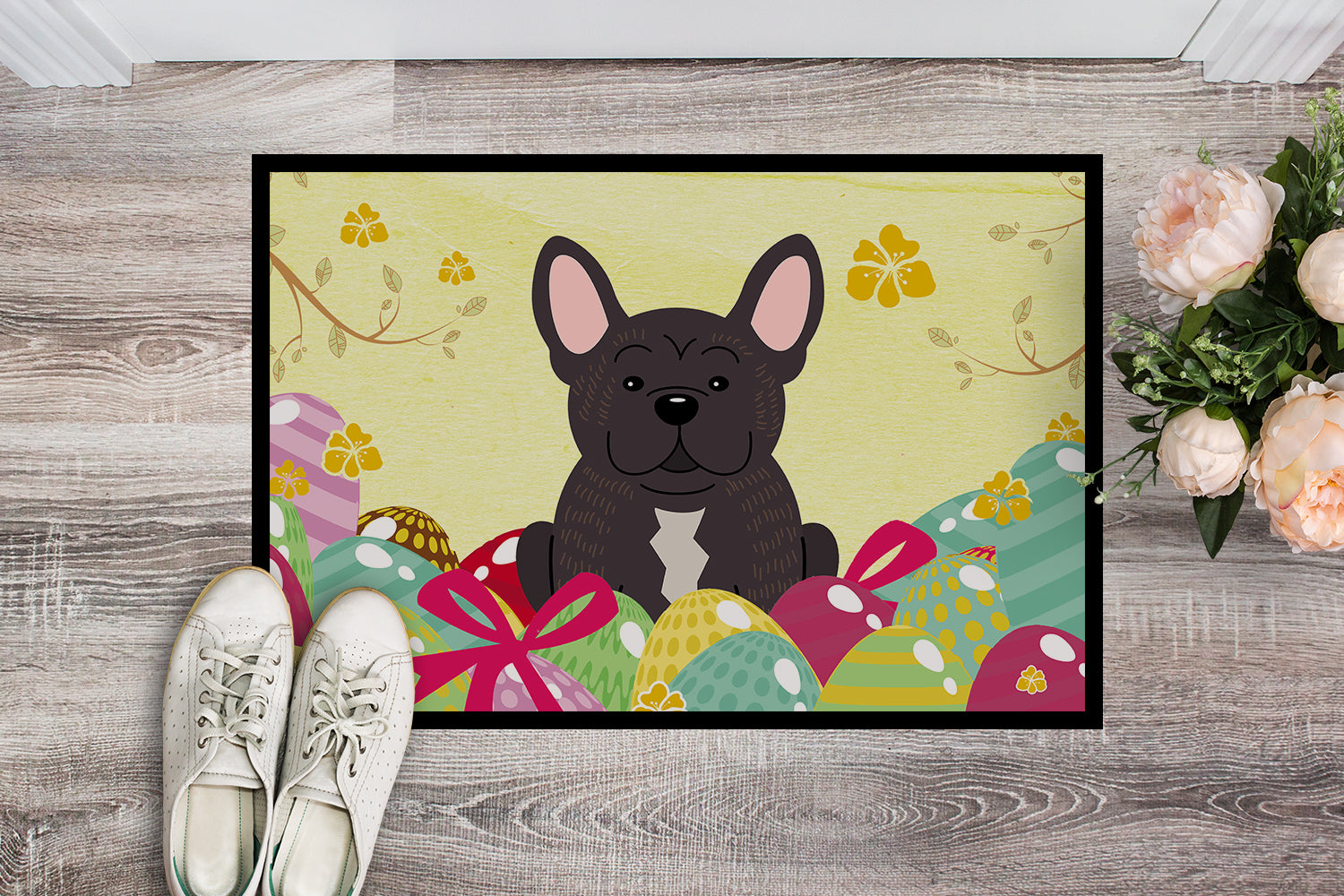 Easter Eggs French Bulldog Brindle Indoor or Outdoor Mat 18x27 BB6009MAT - the-store.com