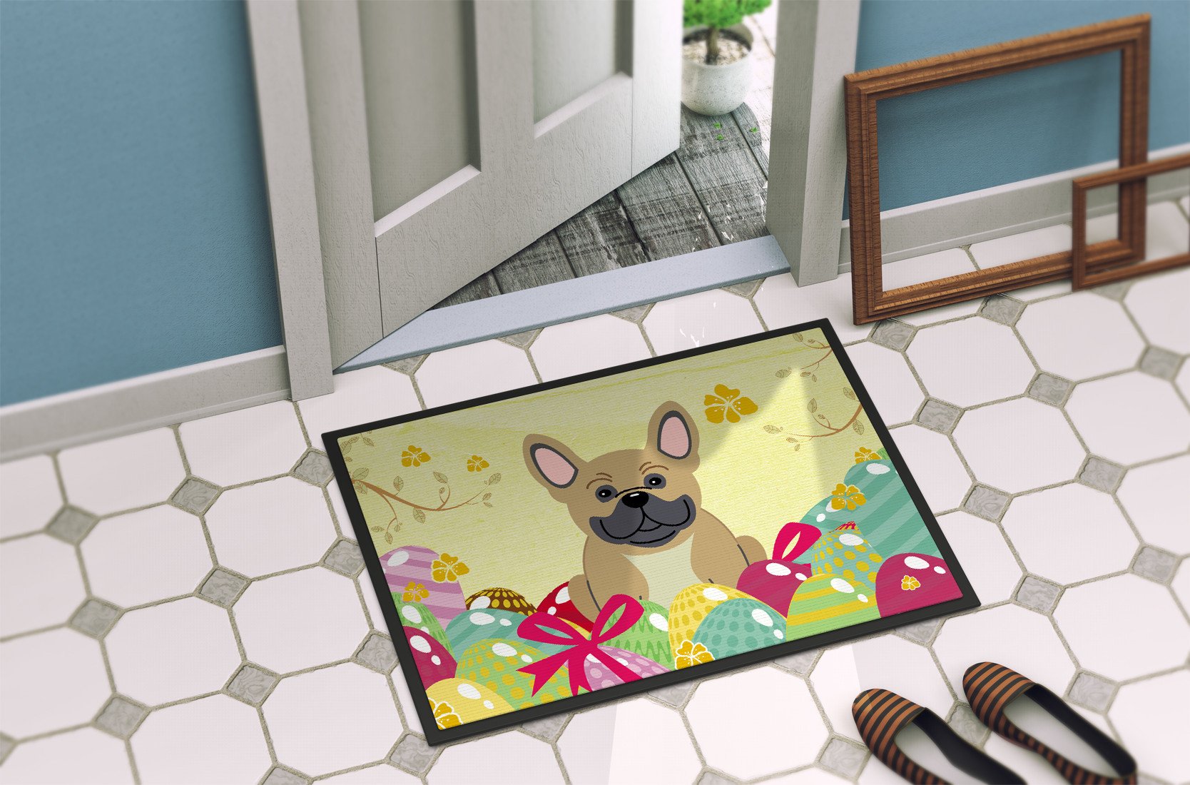 Easter Eggs French Bulldog Cream Indoor or Outdoor Mat 24x36 BB6010JMAT by Caroline's Treasures