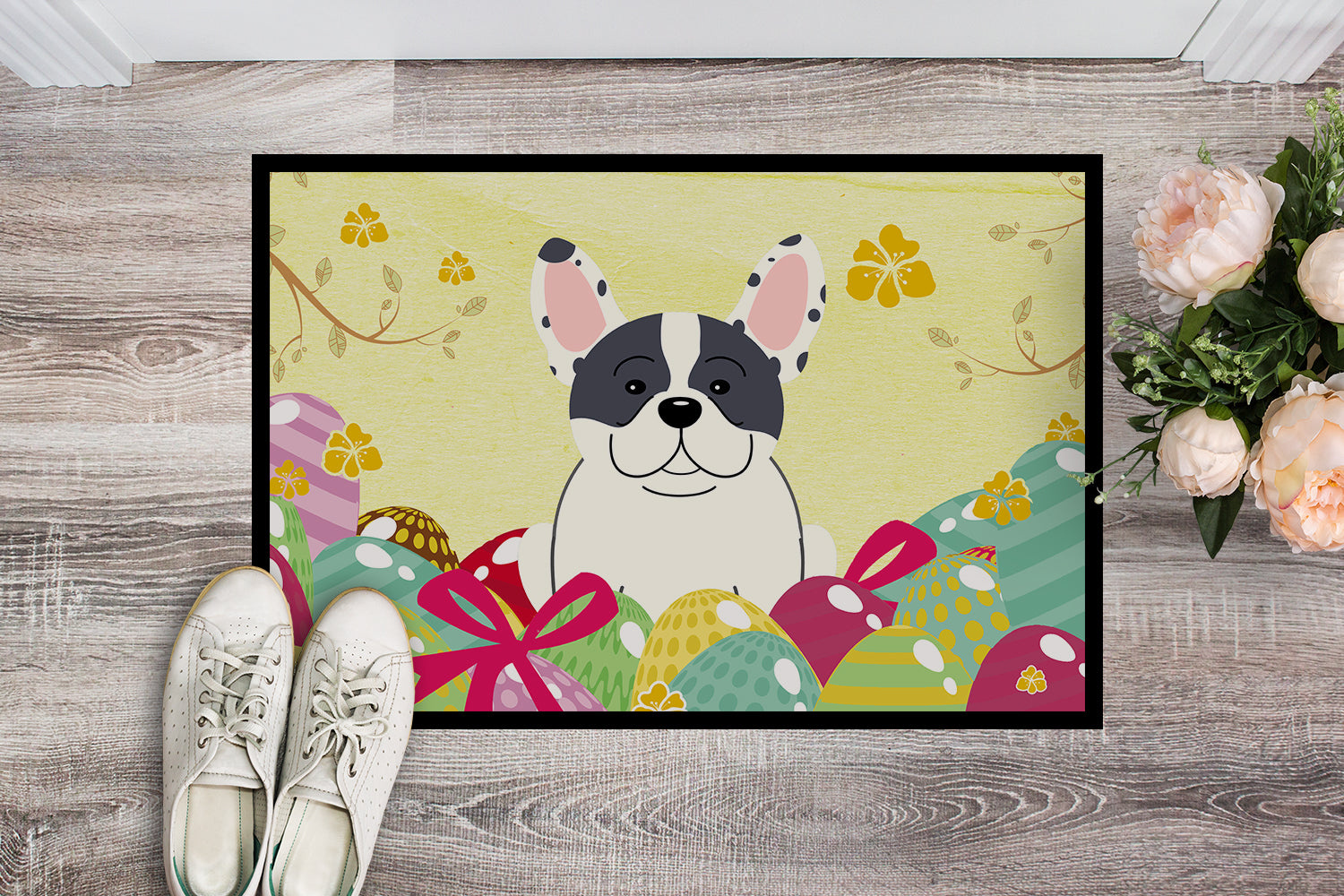 Easter Eggs French Bulldog Piebald Indoor or Outdoor Mat 18x27 BB6011MAT - the-store.com