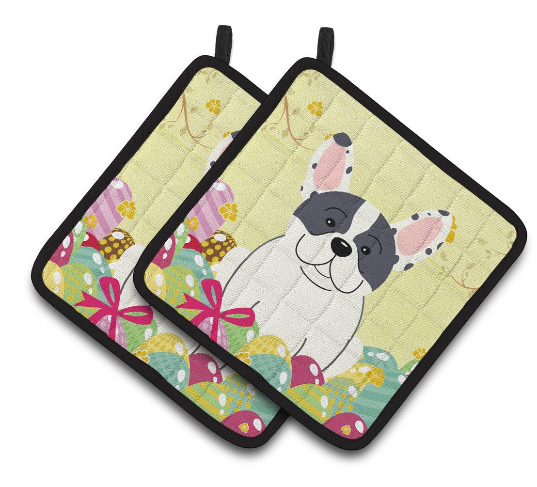 Easter Eggs French Bulldog Piebald Pair of Pot Holders BB6011PTHD by Caroline's Treasures