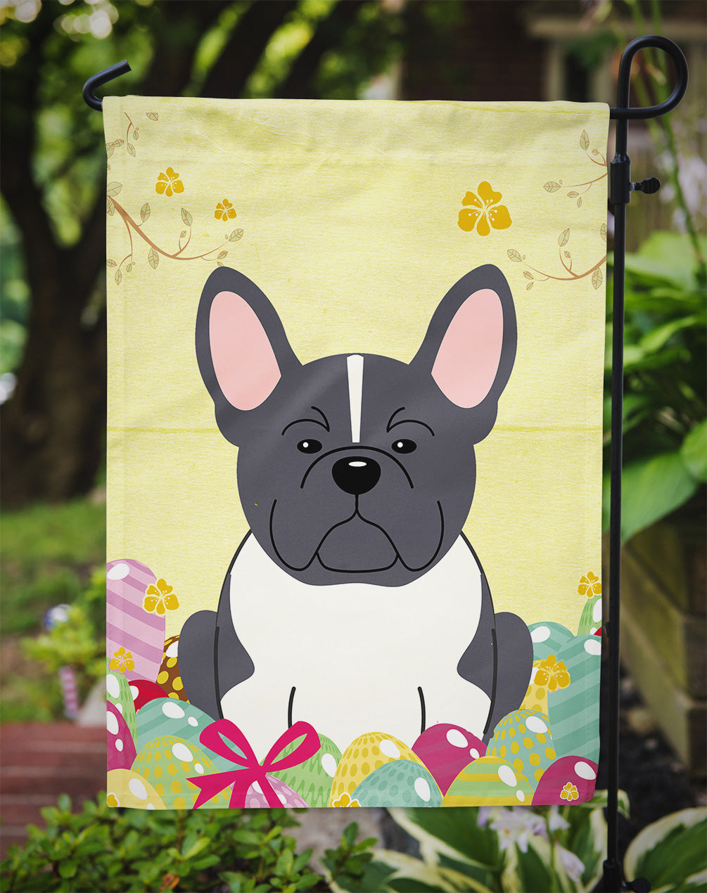 Easter Eggs French Bulldog Black White Flag Garden Size BB6012GF  the-store.com.