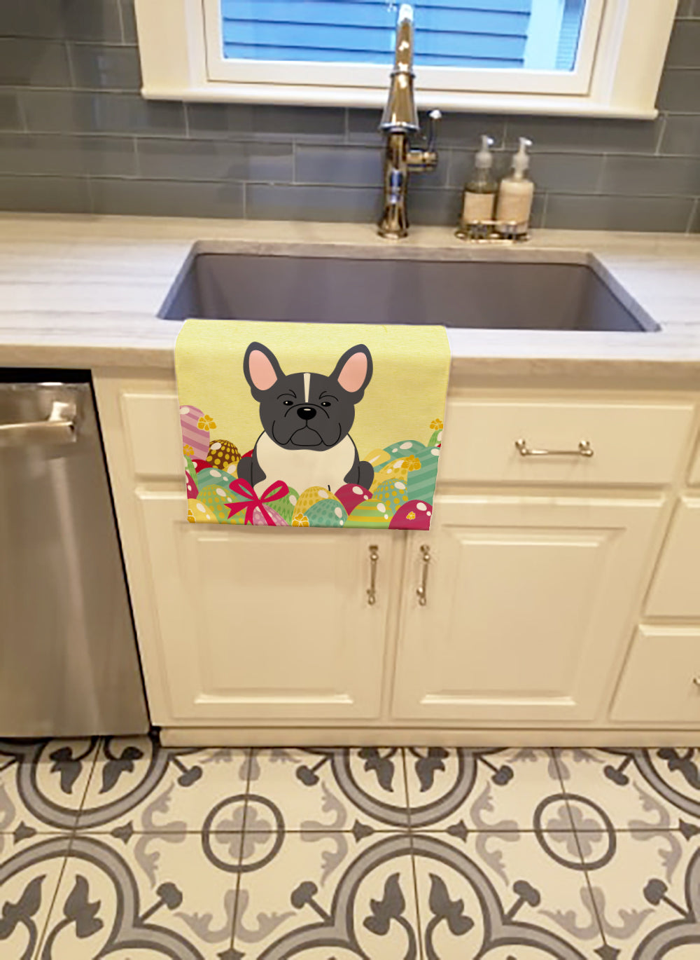 Easter Eggs French Bulldog Black White Kitchen Towel BB6012KTWL - the-store.com