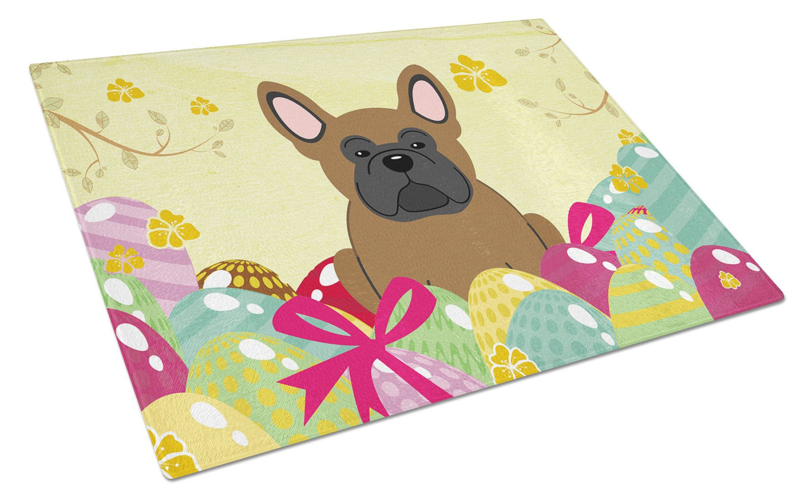 Easter Eggs French Bulldog Brown Glass Cutting Board Large BB6013LCB by Caroline's Treasures