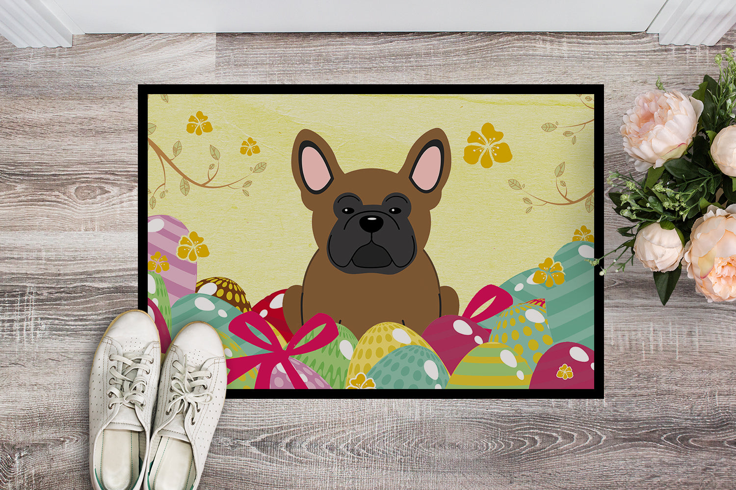 Easter Eggs French Bulldog Brown Indoor or Outdoor Mat 18x27 BB6013MAT - the-store.com