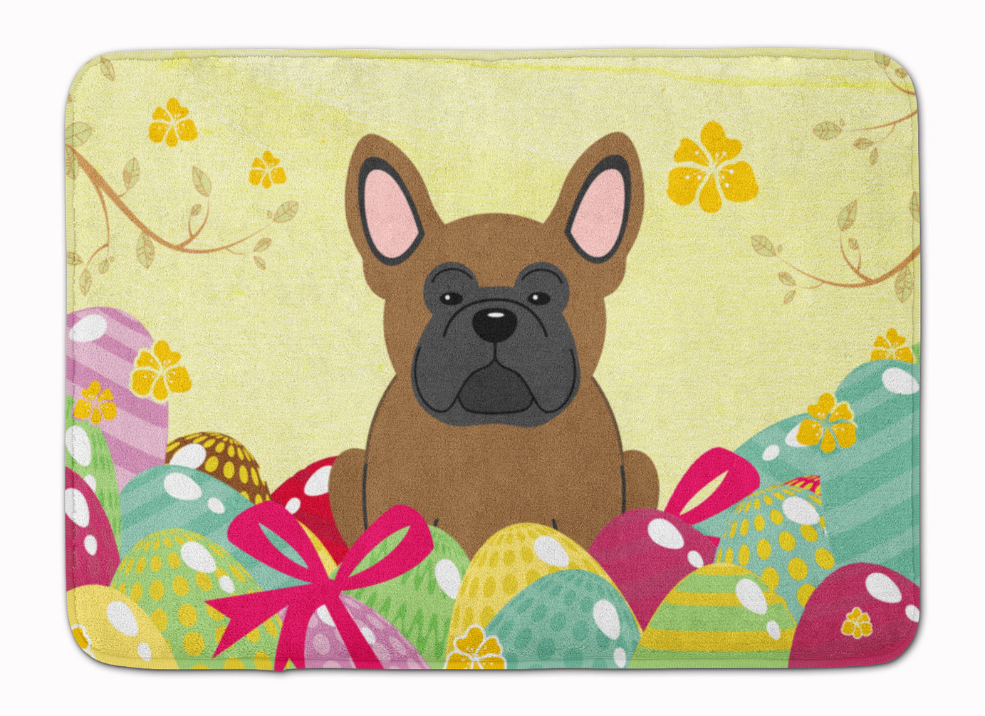 Easter Eggs French Bulldog Brown Machine Washable Memory Foam Mat BB6013RUG - the-store.com