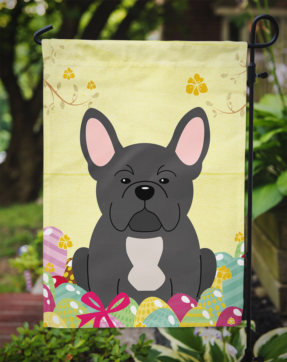 Easter Eggs French Bulldog Black Flag Garden Size BB6014GF  the-store.com.