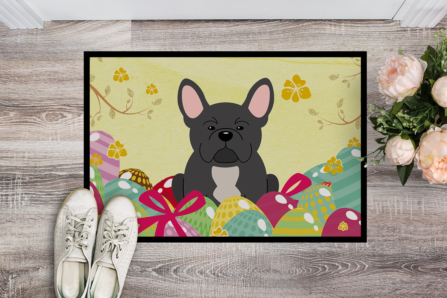 Easter Eggs French Bulldog Black Indoor or Outdoor Mat 18x27 BB6014MAT - the-store.com