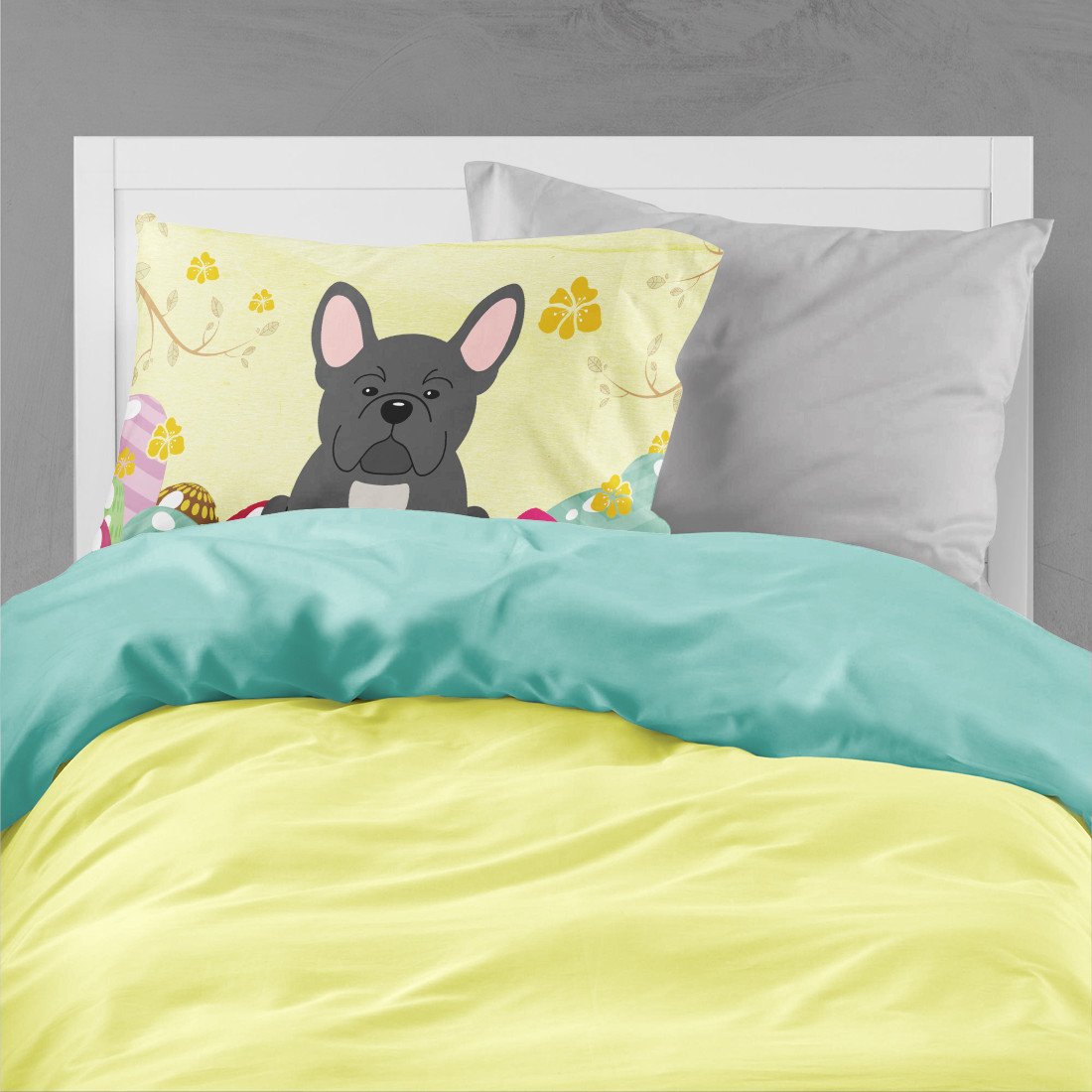 Easter Eggs French Bulldog Black Fabric Standard Pillowcase BB6014PILLOWCASE by Caroline's Treasures