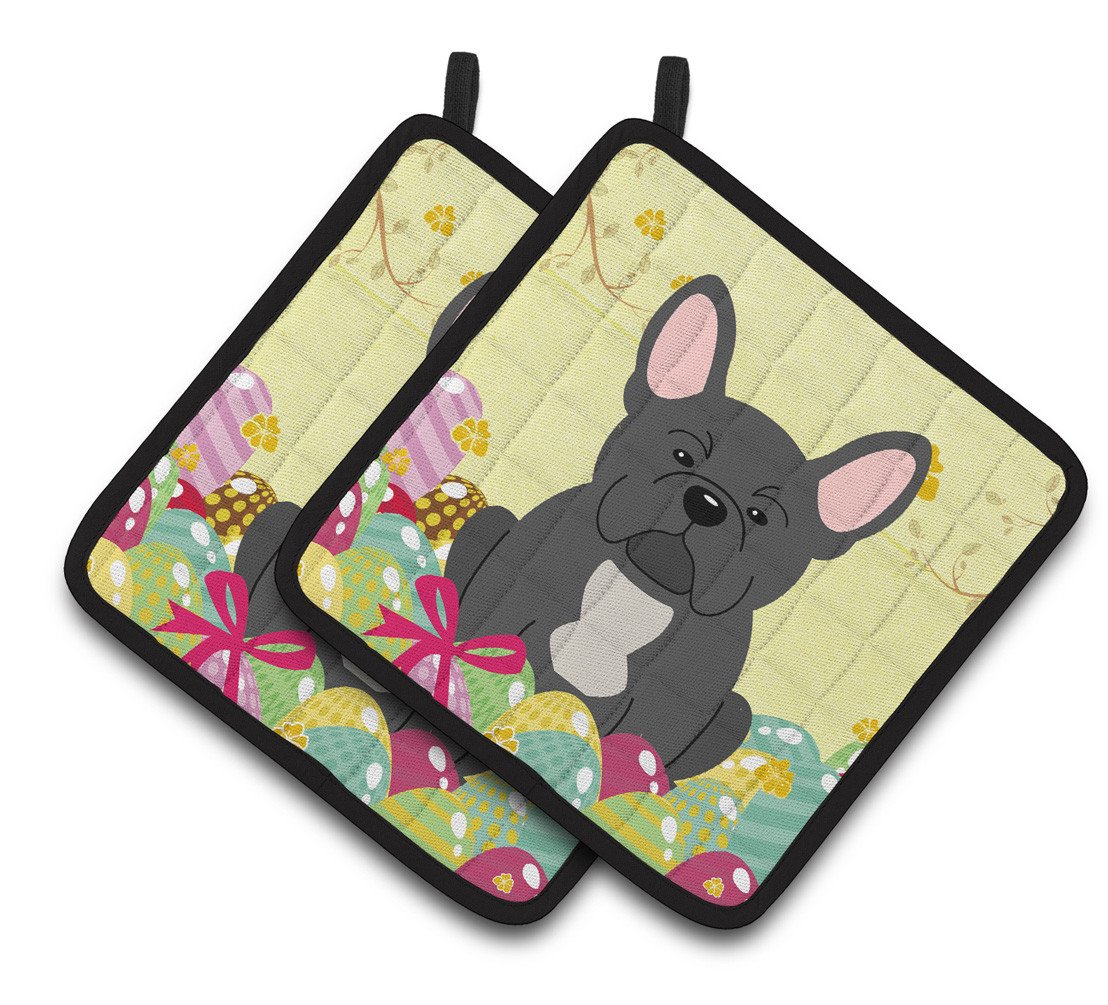 Easter Eggs French Bulldog Black Pair of Pot Holders BB6014PTHD by Caroline&#39;s Treasures