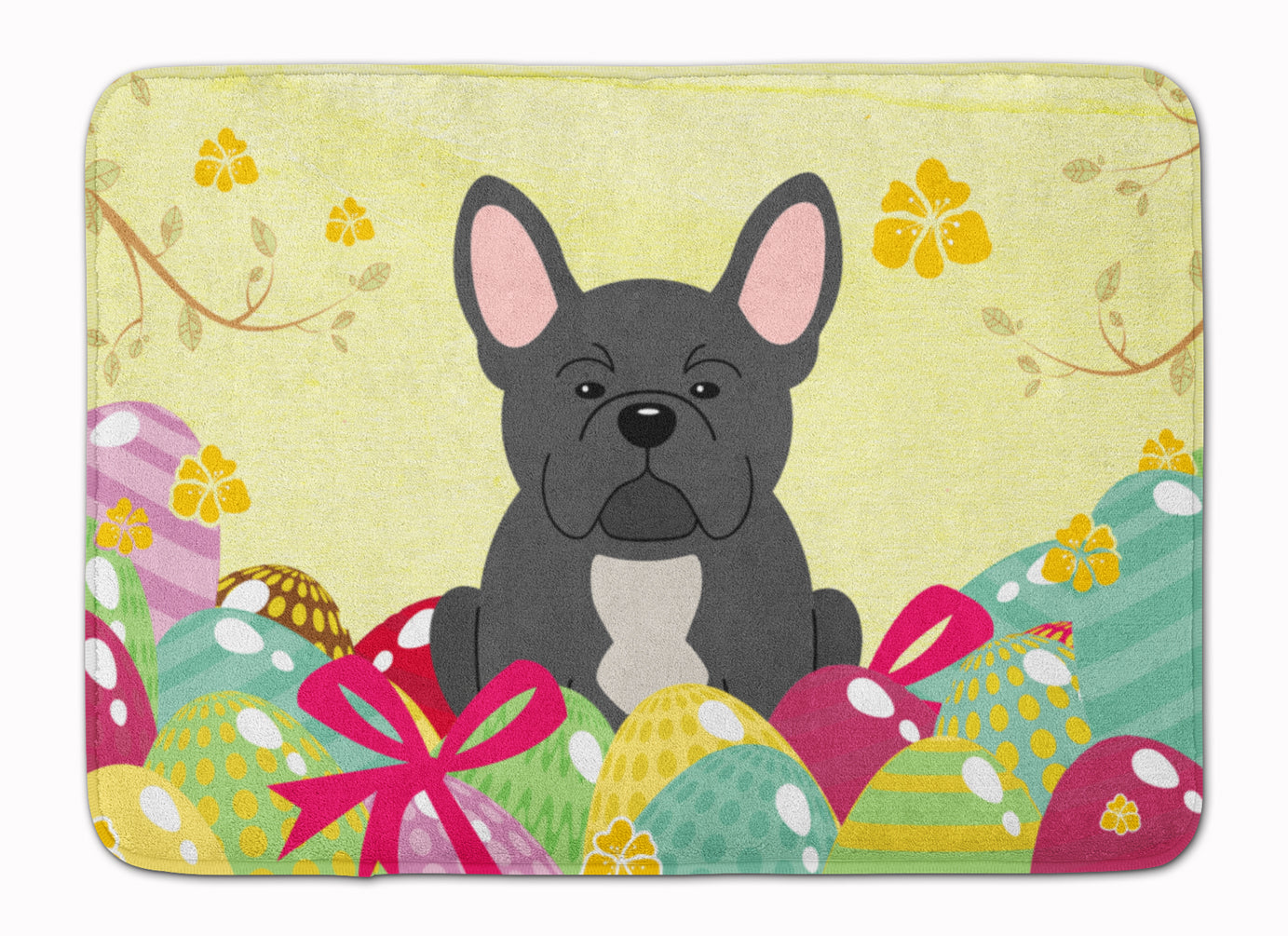 Easter Eggs French Bulldog Black Machine Washable Memory Foam Mat BB6014RUG - the-store.com