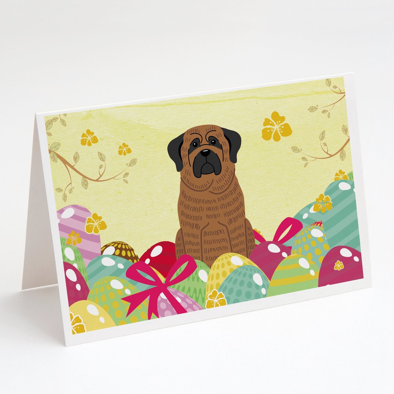 Buy this Easter Eggs Mastiff Brindle Greeting Cards and Envelopes Pack of 8