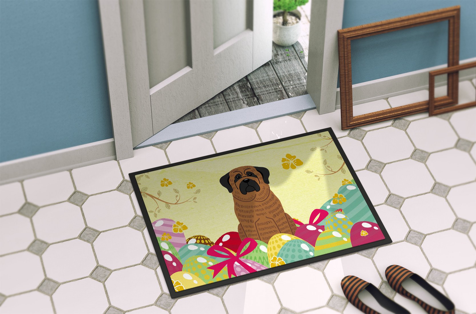 Easter Eggs Mastiff Brindle Indoor or Outdoor Mat 24x36 BB6015JMAT by Caroline's Treasures