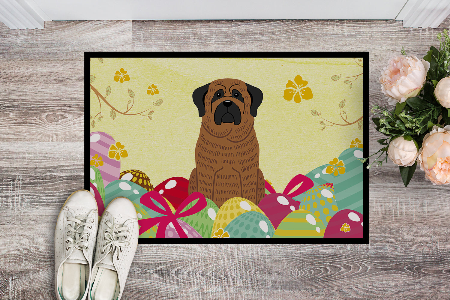 Easter Eggs Mastiff Brindle Indoor or Outdoor Mat 18x27 BB6015MAT - the-store.com