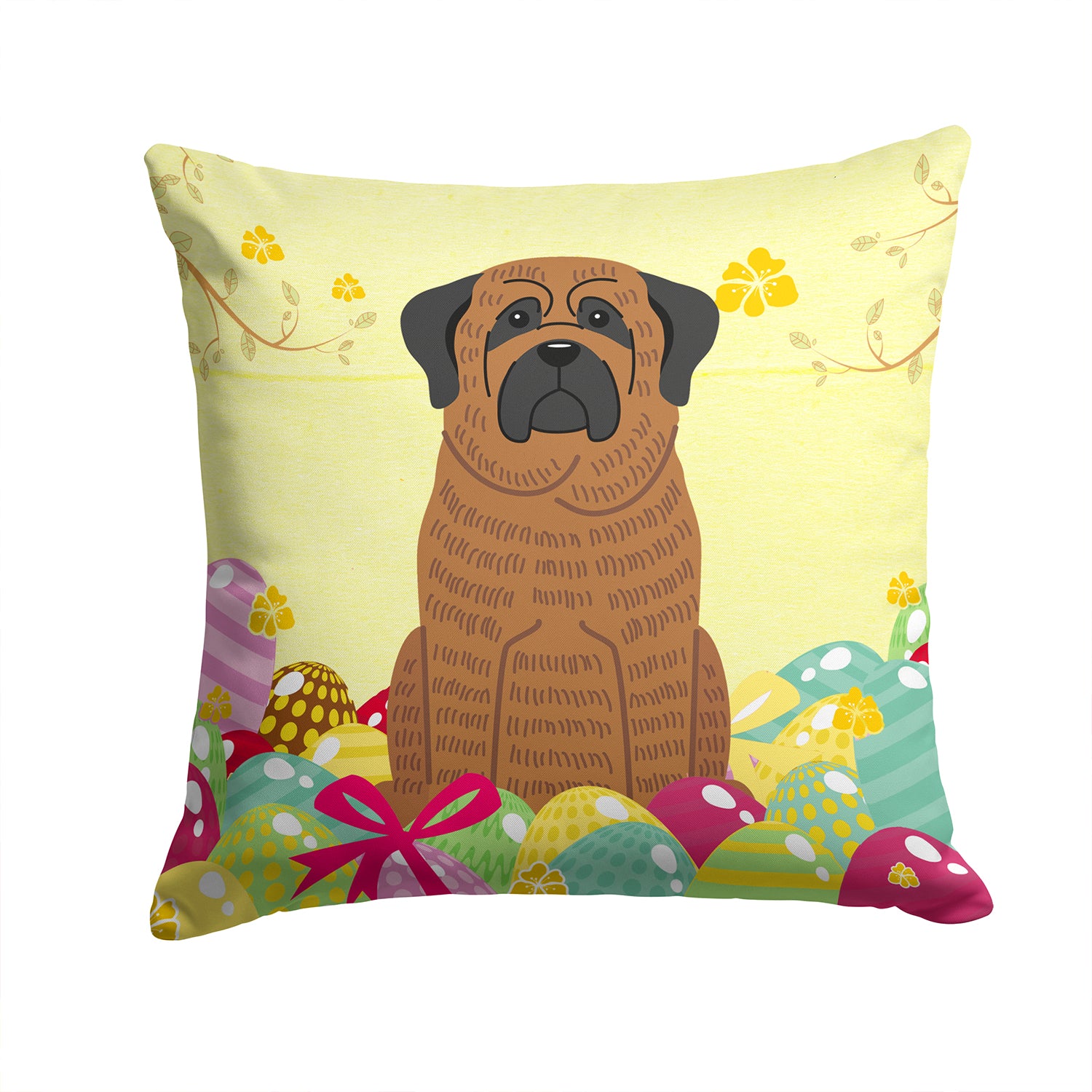 Easter Eggs Mastiff Brindle Fabric Decorative Pillow BB6015PW1414 - the-store.com