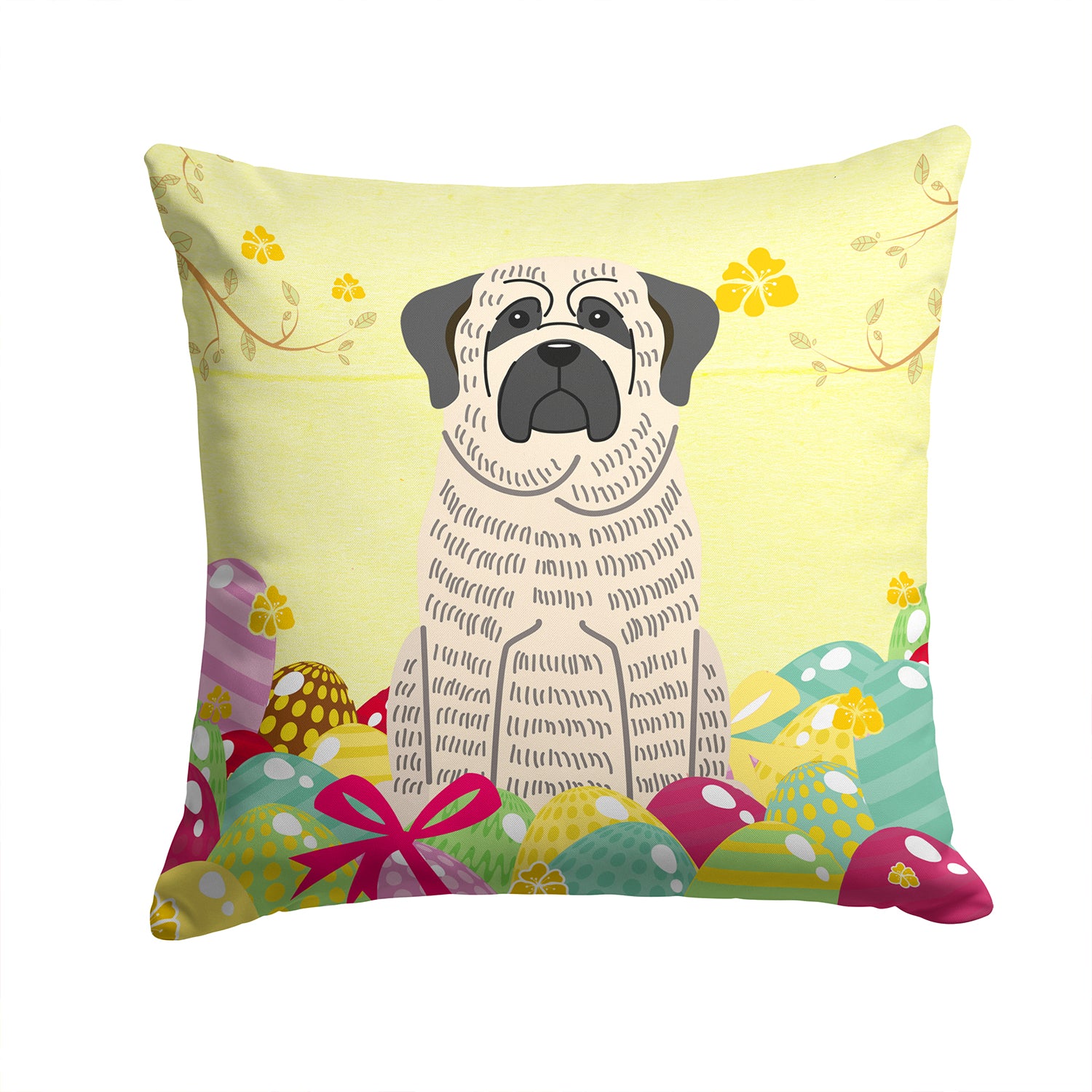 Easter Eggs Mastiff Brindle White Fabric Decorative Pillow BB6016PW1414 - the-store.com