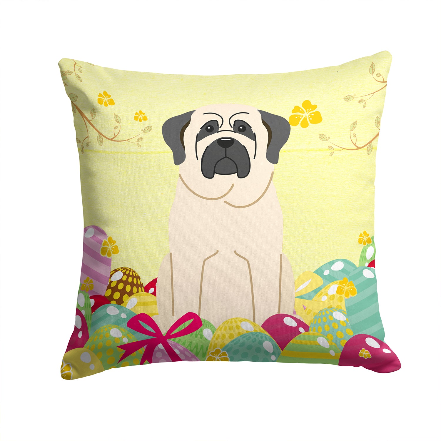 Easter Eggs Mastiff White Fabric Decorative Pillow BB6017PW1414 - the-store.com