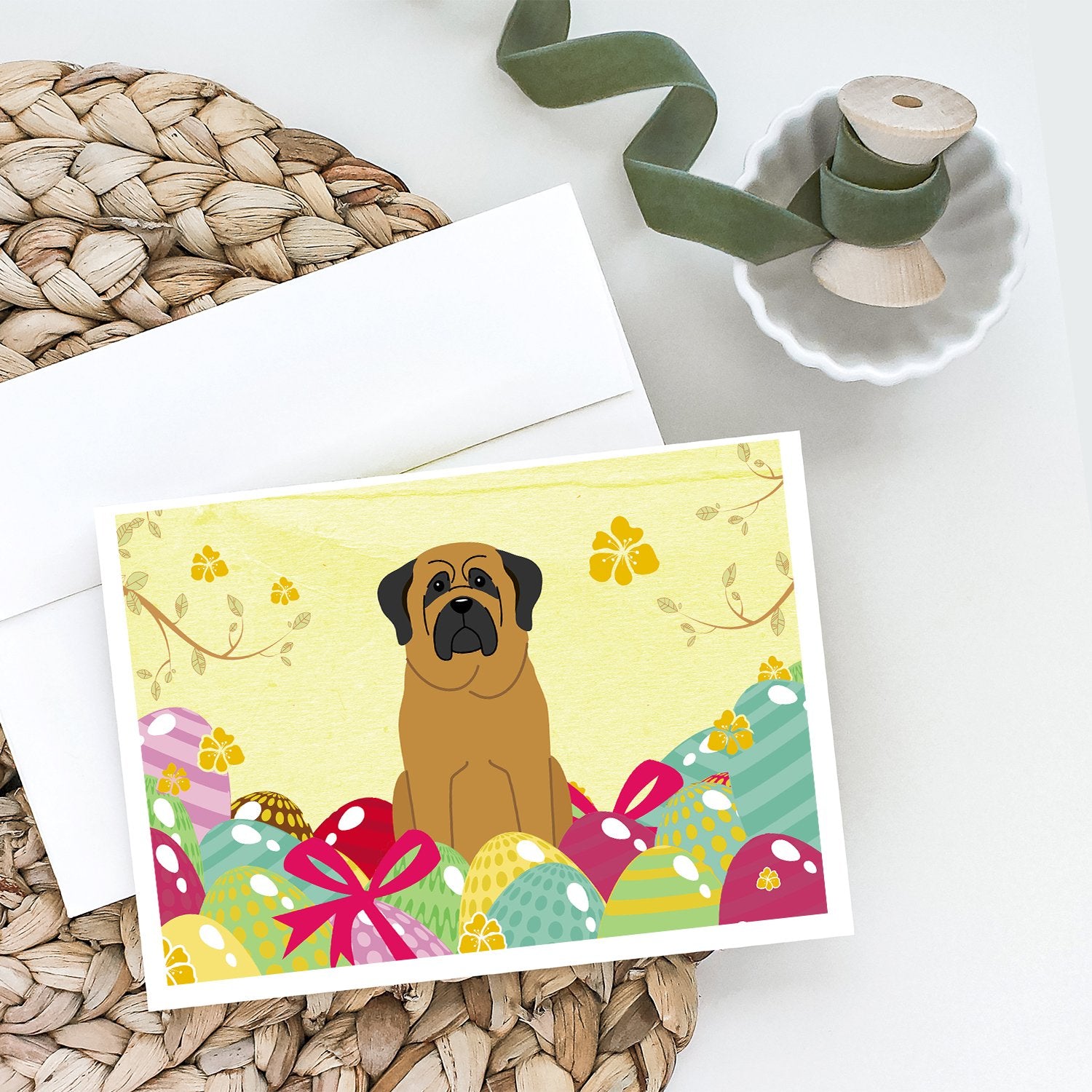 Buy this Easter Eggs Mastiff Greeting Cards and Envelopes Pack of 8