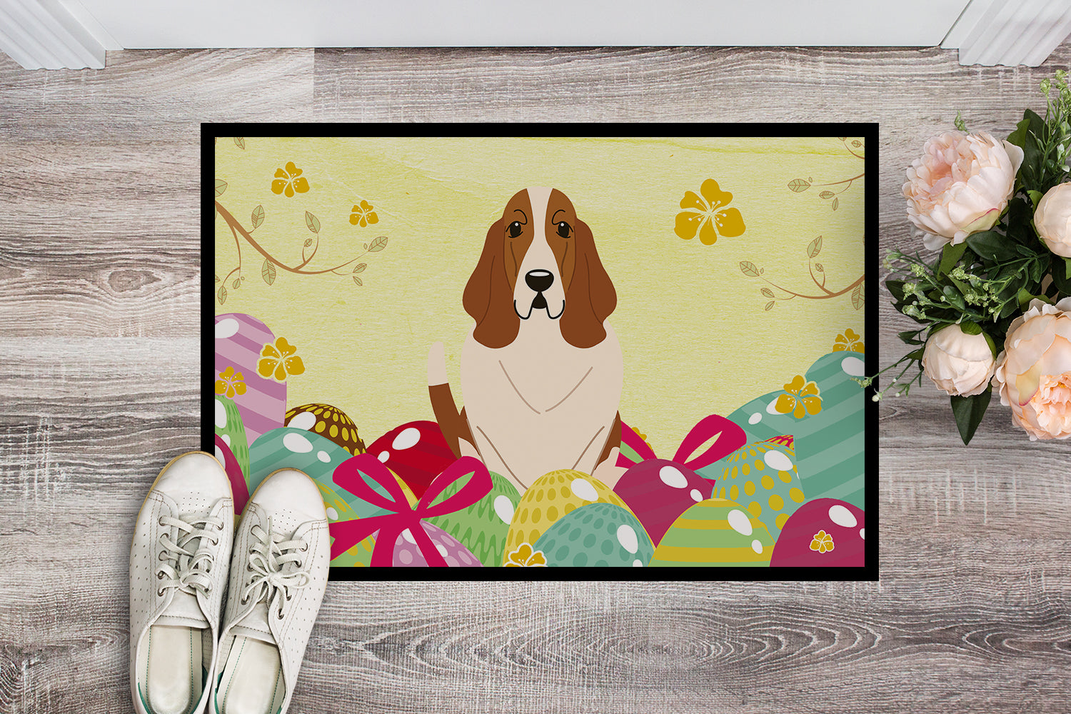 Easter Eggs Basset Hound Indoor or Outdoor Mat 18x27 BB6021MAT - the-store.com