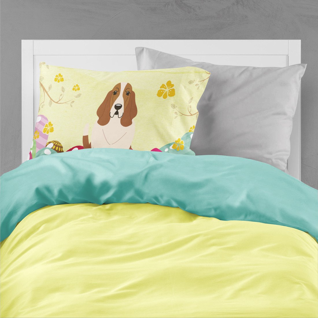 Easter Eggs Basset Hound Fabric Standard Pillowcase BB6021PILLOWCASE by Caroline's Treasures