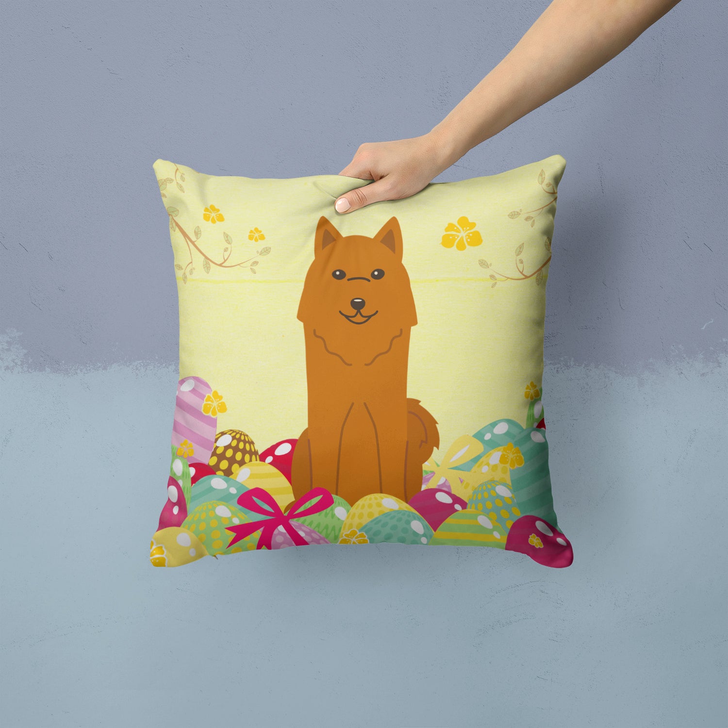 Easter Eggs Karelian Bear Dog Fabric Decorative Pillow BB6022PW1414 - the-store.com