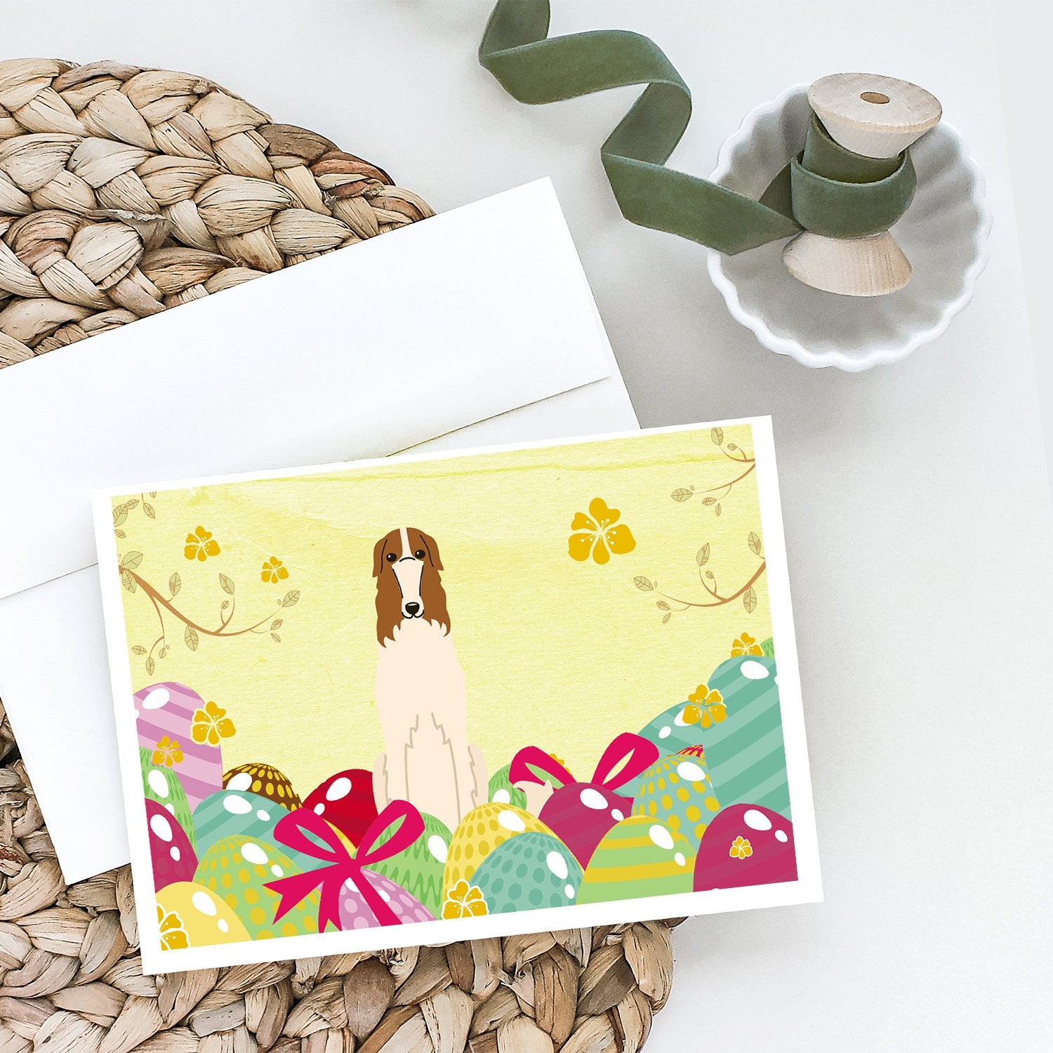 Buy this Easter Eggs Borzoi Greeting Cards and Envelopes Pack of 8