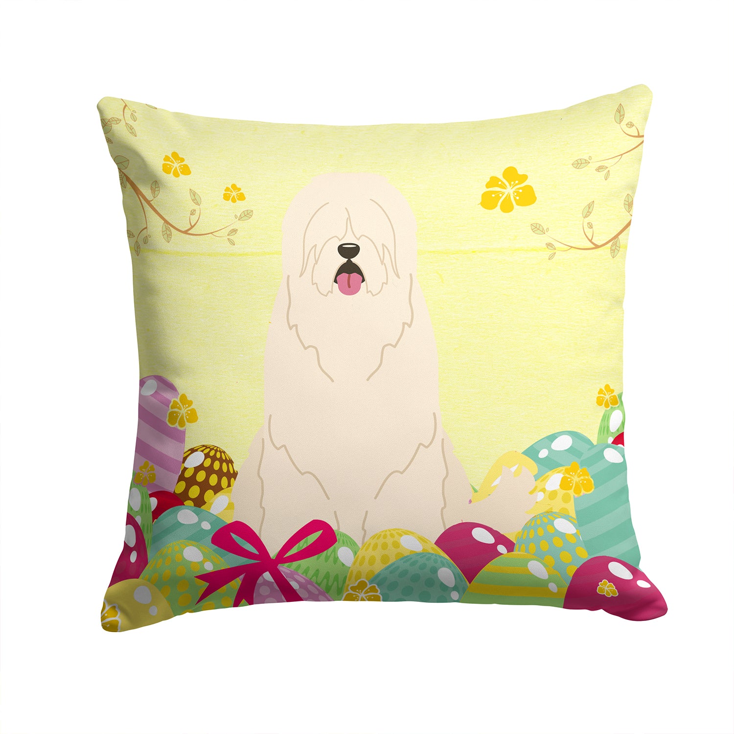 Easter Eggs South Russian Sheepdog Fabric Decorative Pillow BB6024PW1414 - the-store.com