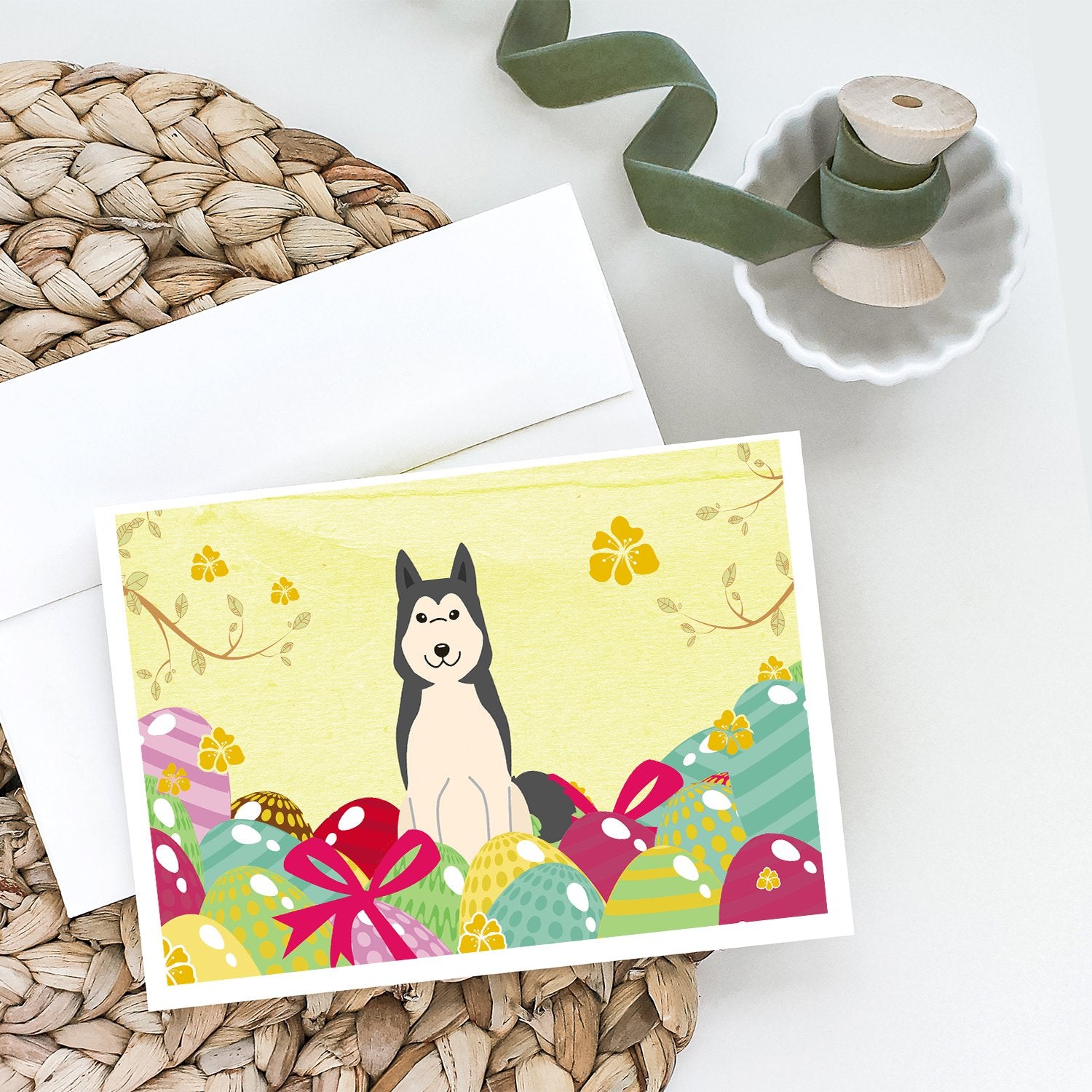 Buy this Easter Eggs West Siberian Laika Spitz Greeting Cards and Envelopes Pack of 8