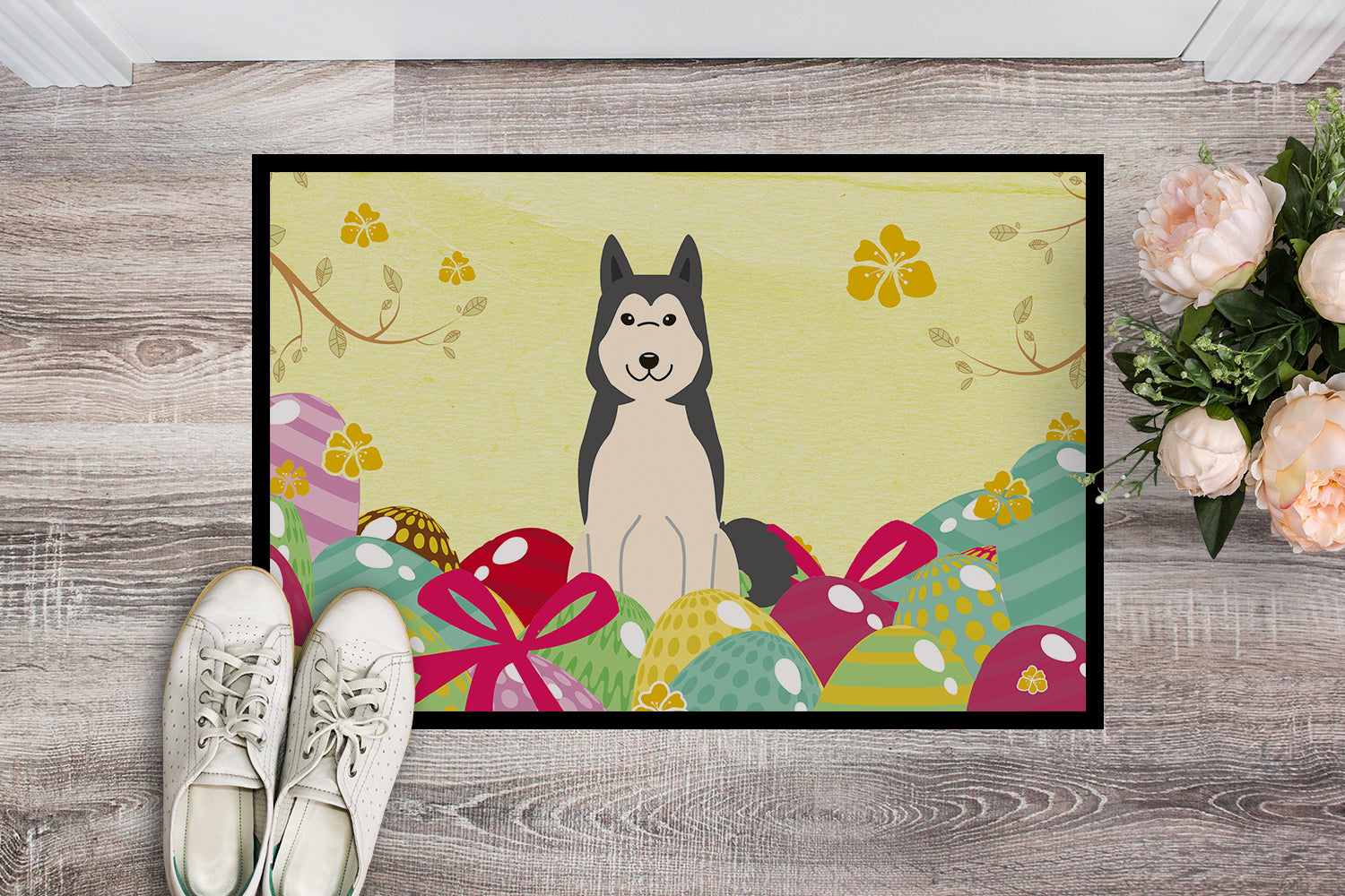 Easter Eggs West Siberian Laika Spitz Indoor or Outdoor Mat 18x27 BB6025MAT - the-store.com