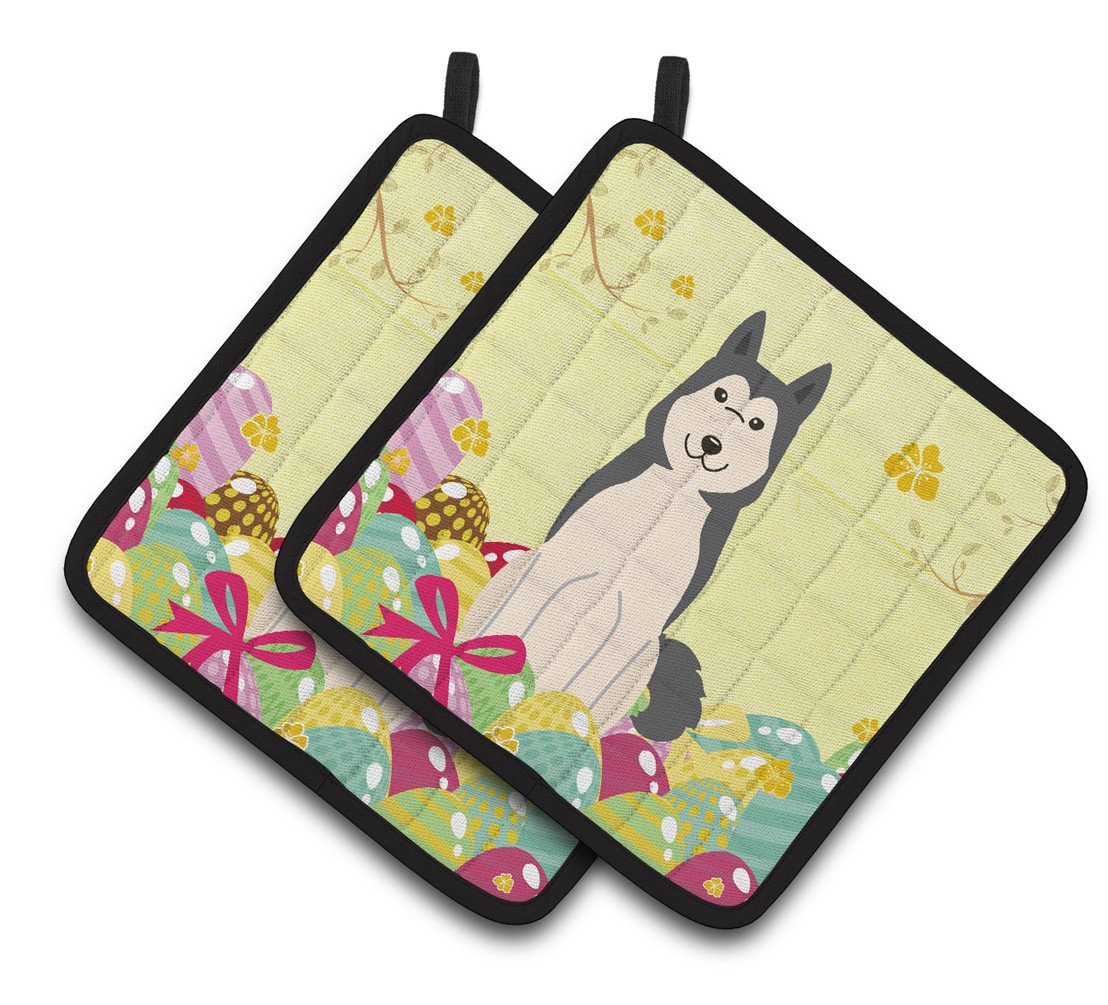 Easter Eggs West Siberian Laika Spitz Pair of Pot Holders BB6025PTHD by Caroline's Treasures