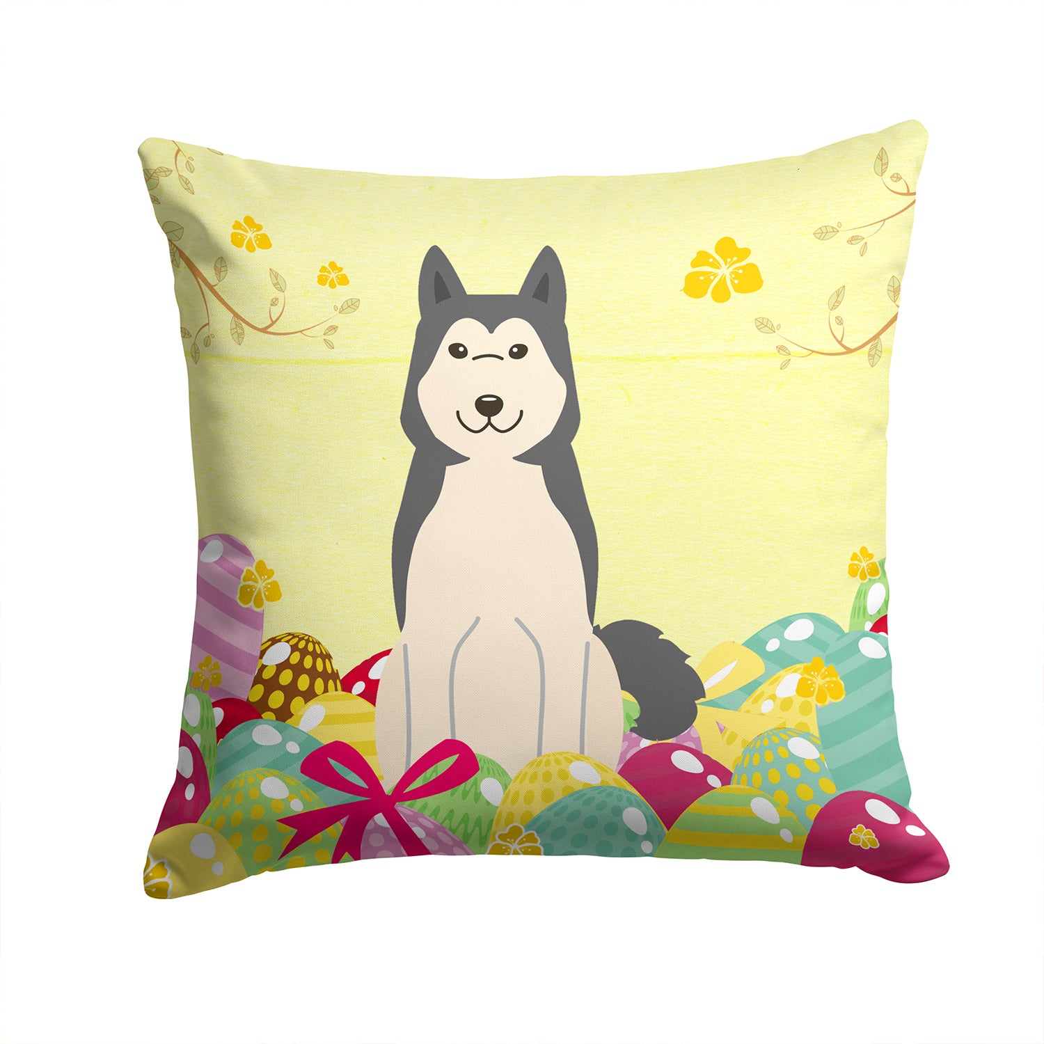 Easter Eggs West Siberian Laika Spitz Fabric Decorative Pillow BB6025PW1414 - the-store.com