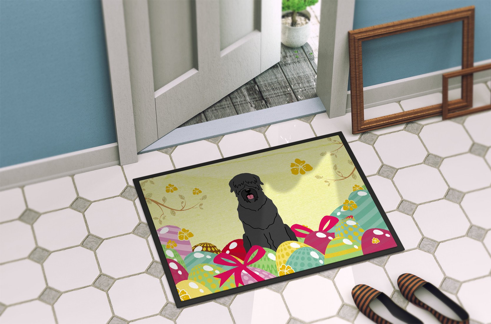 Easter Eggs Black Russian Terrier Indoor or Outdoor Mat 24x36 BB6026JMAT by Caroline's Treasures