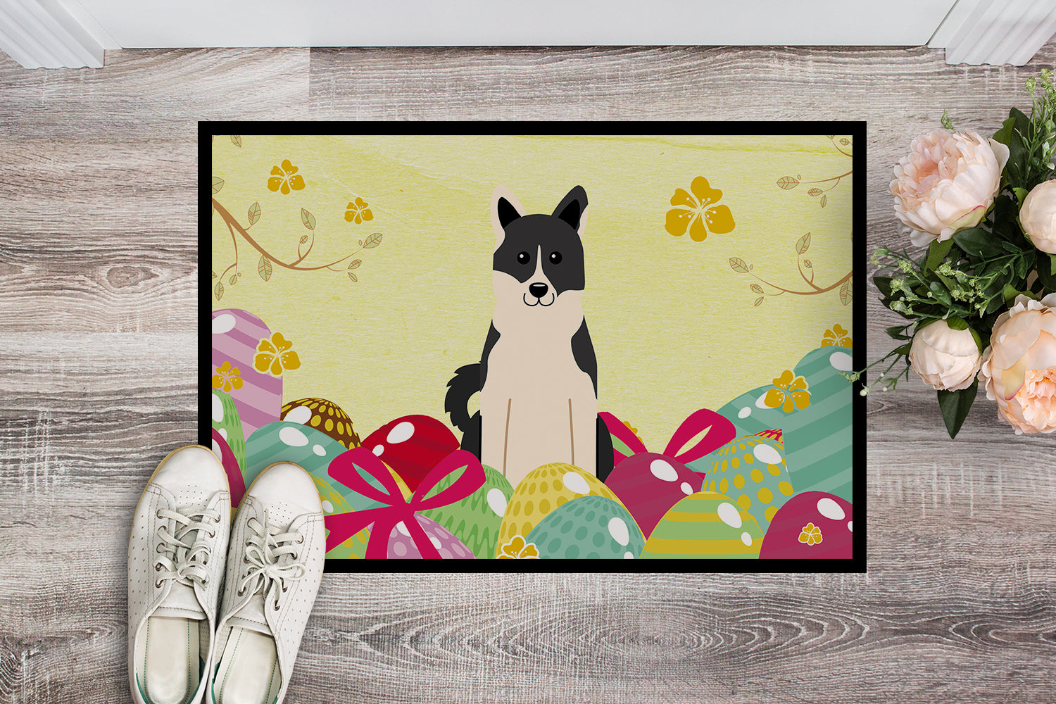 Easter Eggs Russo-European Laika Spitz Indoor or Outdoor Mat 18x27 BB6029MAT - the-store.com