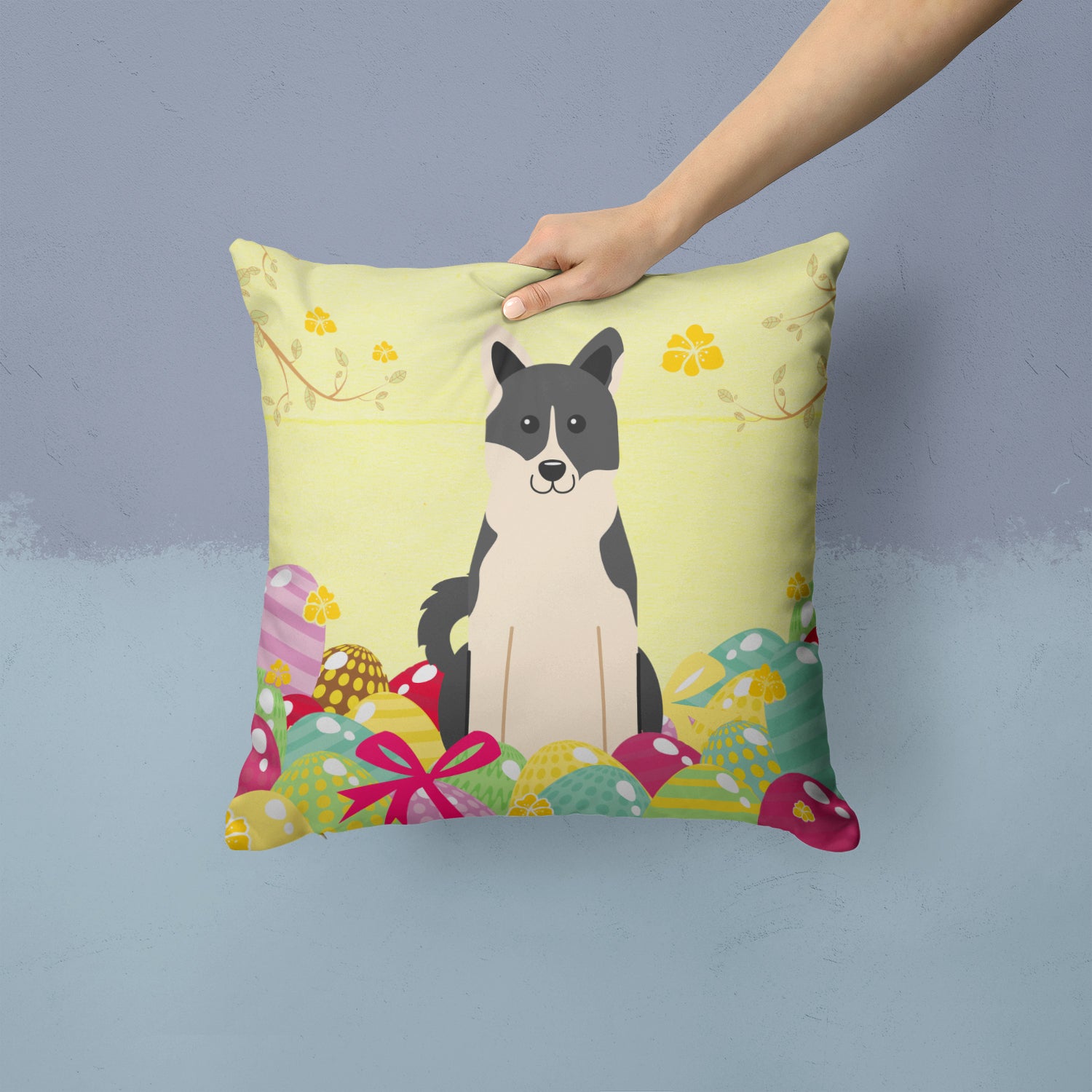 Easter Eggs Russo-European Laika Spitz Fabric Decorative Pillow BB6029PW1414 - the-store.com